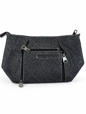 Nooona Y2K Vintage Black Mini Embossed Floral Zip Pouch Cosmetic Bag
